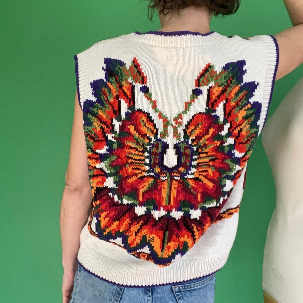 Vintage 90s Kansai Yamamoto tribal cream multicolor knit Sweater Vest